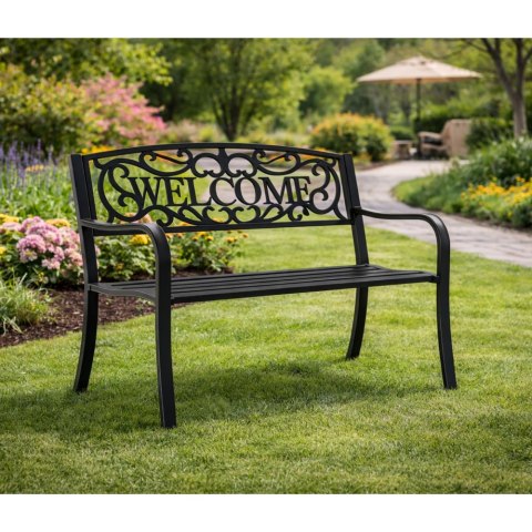 Ławka Ogrodowa Taras Ogród Park Metalowa Oparcie WELCOME Czarna 127 cm