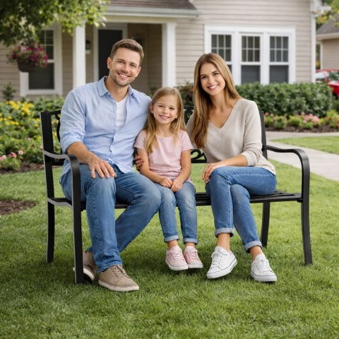 Ławka Ogrodowa Taras Ogród Park Metalowa Oparcie WELCOME Czarna 127 cm