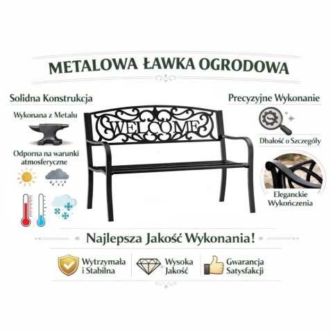 Ławka Ogrodowa Taras Ogród Park Metalowa Oparcie WELCOME Czarna 127 cm