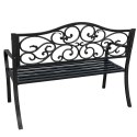 Ławka Ogrodowa Taras Ogród Park Metalowa Oparcie Zdobiona Czarna 127 cm