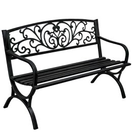 Ławka Ogrodowa Taras Ogród Parkowa Metalowa Oparcie Zdobiona Czarna 127 cm