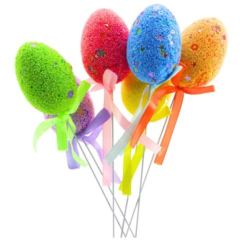 Jajka Wielkanocne Na Piku Druciku Kolorowe Wzorki Wstążka Ozdoba 6szt