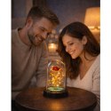 Wieczna Kryształowa Róża w Kopule z Oświetleniem LED Czerwona 21x11cm
