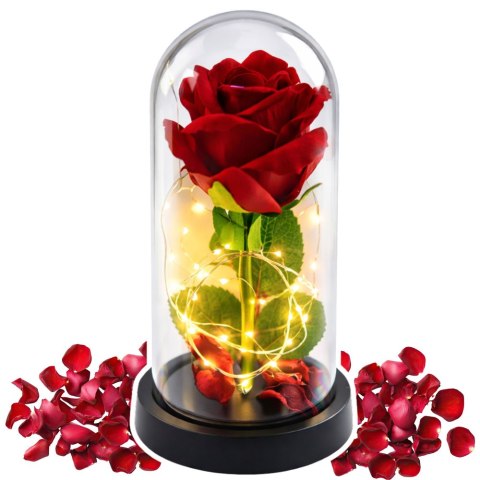 Wieczna Róża w Kopule z Oświetleniem LED Czerwona 21x11cm