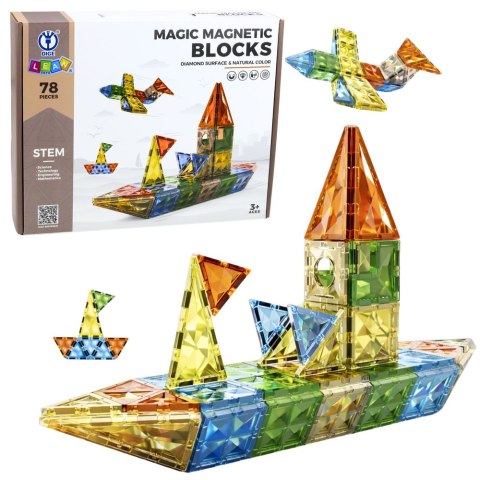 Zestaw Klocki Magnetyczne Konstrukcyjne Figury Kształty 3D Kolorowe 78 el.