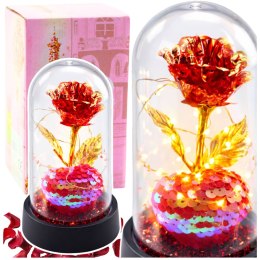 Wieczna Róża Kryształowa w Kopule z Oświetleniem LED z Serduszkiem 14x8cm