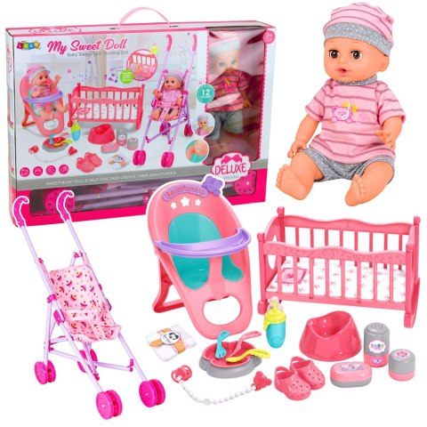 Zestaw Interaktywna Lalka Bobas Siusiająca Wózek Kołyska Akcesoria 3w1