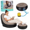 Fotel z podnóżkiem wypoczynkowy dmuchany sofa pufa pompka zestaw 2w1